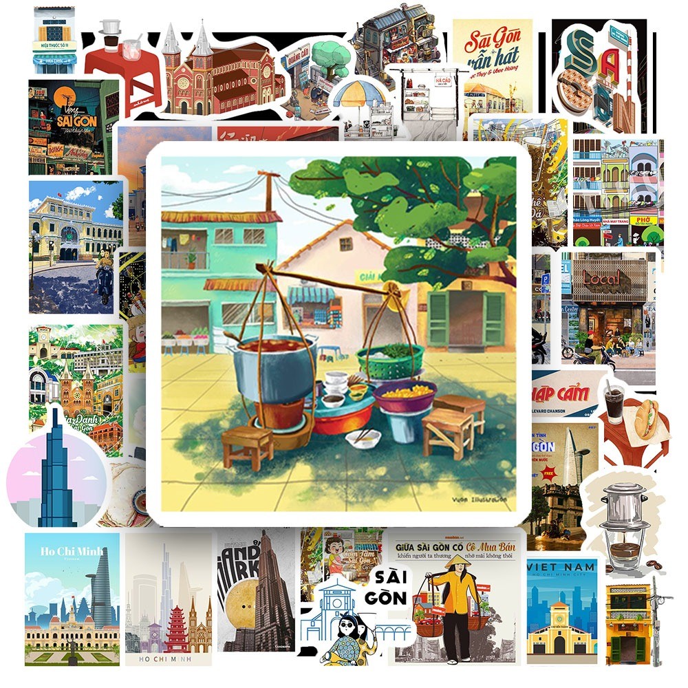 50 Sticker HÌNH SÀI GÒN chống nước sticker dán laptop, điện thoại, đàn guitar, mũ bảo hiểm, vali | MS: 000400