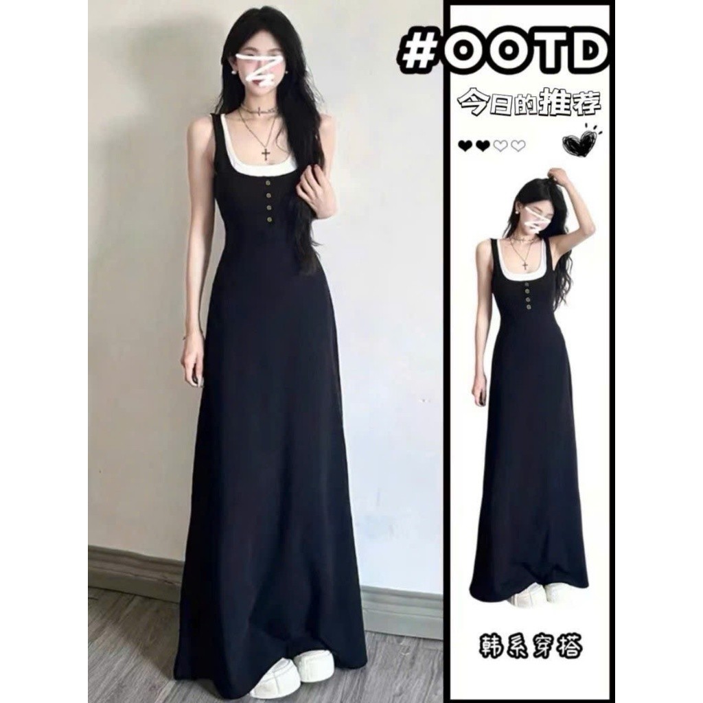 Váy đầm nữ maxi dáng dài chất liệu co giãn phối cổ trắng phong cách tiểu thư sang chảnh XIMIMI SP286