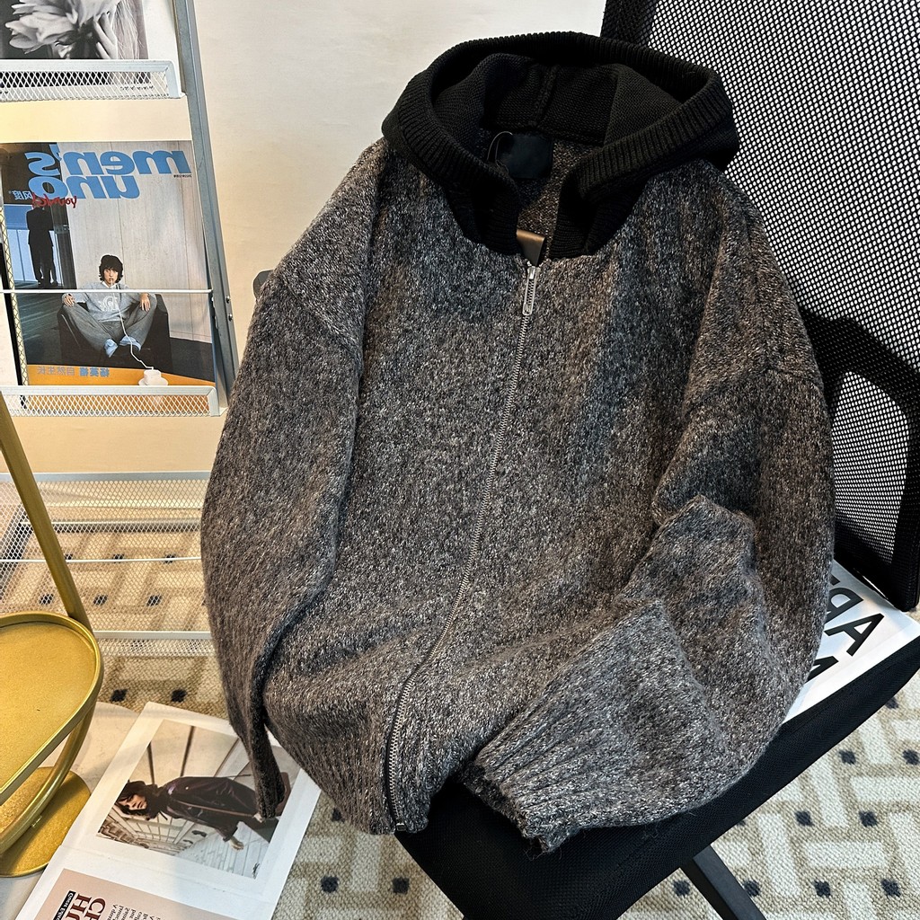 ThaliaWisp Mohair Áo Len Có Mũ Trùm Đầu Cardigan Nam Thu Đông Cao Cấp Mặc Thời Trang Thương Hiệu Cleanfit Áo Khoác Dệt Kim