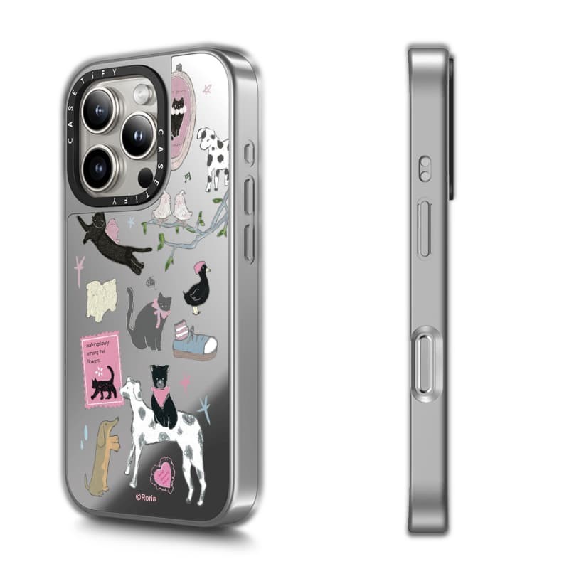 CASETiFY X Black Cat 's Room Case hút từ tính Vỏ iPhone Gương đen & bạc IPhone 16 15 14 13 12 Pro Max Plus Ốp lưng cứng có hộp khắc logo