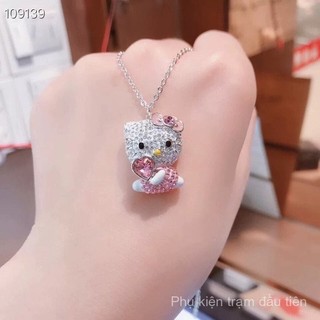 Hàng giao ngay, dây chuyền trái tim dễ thương HELLO KITTY với các chi tiết pha lê Swarovski, mặt dây chuyền mèo KT hồng Schwarzkopf! Quà tặng đầu tiên cho bạn gái dễ thương