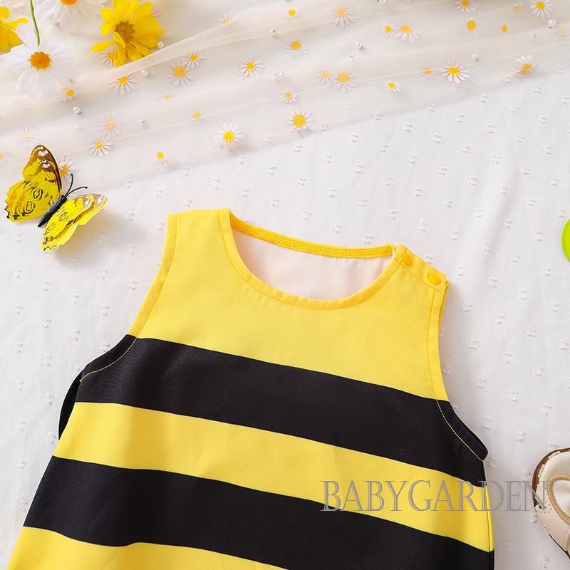 / / -Baby Girls Bee Trang phục sọc cổ tròn không tay áo liền quần + Mũ + Cánh
