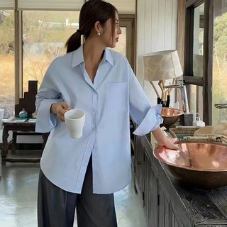 Áo sơ mi nữ màu xanh dài tay
