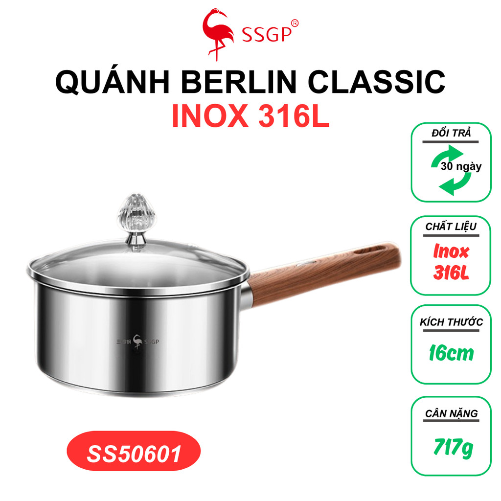 Quánh inox 316L Berlin Classic SSGP  nấu cháo, nấu bột, trẻ em , nấu mì hàng chính hãng