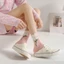 Tất ống giữa BORAGETE, Tất nữ màu kẹo hoa, Tất hoa Tulip hoạt hình bằng vải Cotton thoáng khí dành cho nữ
