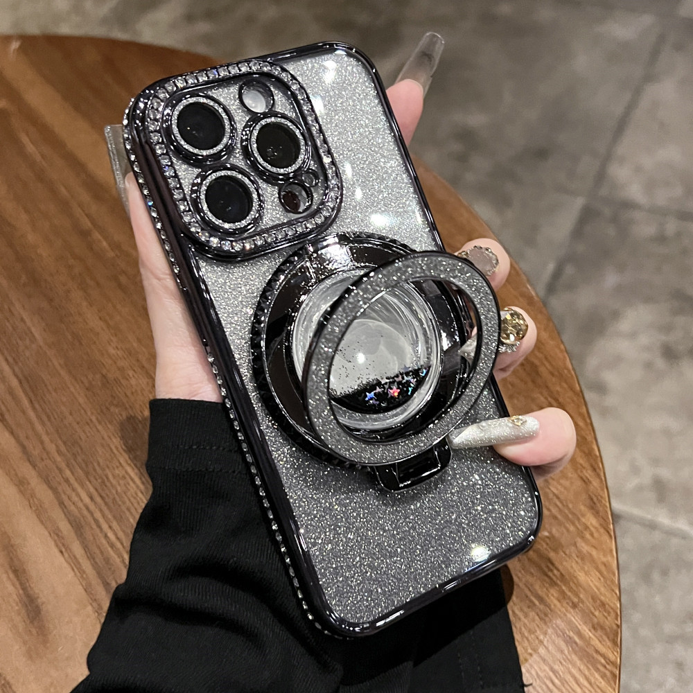 [Giá đỡ từ tính cát lún] Vỏ điện thoại kim cương mạ iphone15 Pro MAX 14 13 12 11 XR XS MAX cho vỏ iPhone Vỏ mềm silicon TPU Vỏ bảo hiểm toàn diện có nắp camera shockpr
