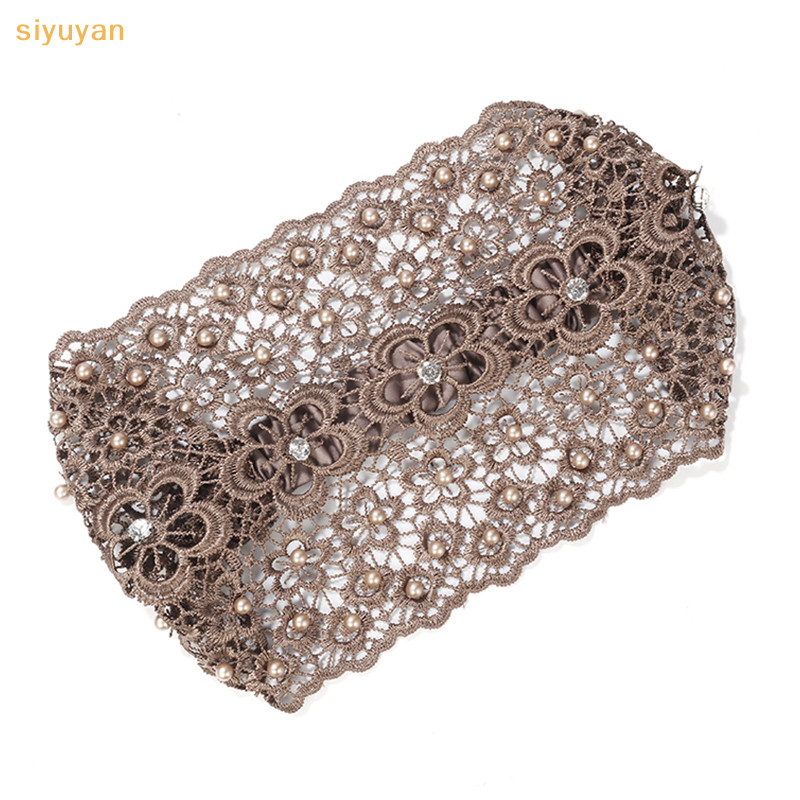 Siyuyan Nữ Ren Hoa Headwrap Ngọc Trai Nhúng Ren Hoa Kerchief Ren s Dành Cho Nữ Lưới Đàn Hồi Cao Headwrap Xuân Hè Thanh Lịch Phụ Kiện Tóc VN