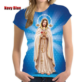 Áo thun nữ in hình 3D mùa hè dành cho nữ Áo thun nữ Christian Blessed Virgin Mary