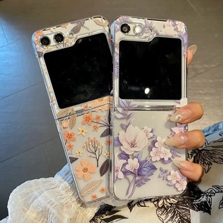 Dành Cho Samsung Galaxy Z Flip 5 Flip 4 Flip 3 Vỏ Hoa Sang Trọng Chống Sốc Trong Suốt Cứng PC Ốp điện thoại Cho Samsung Z Flip 5 4 3 Flip5 Flip4 Flip3