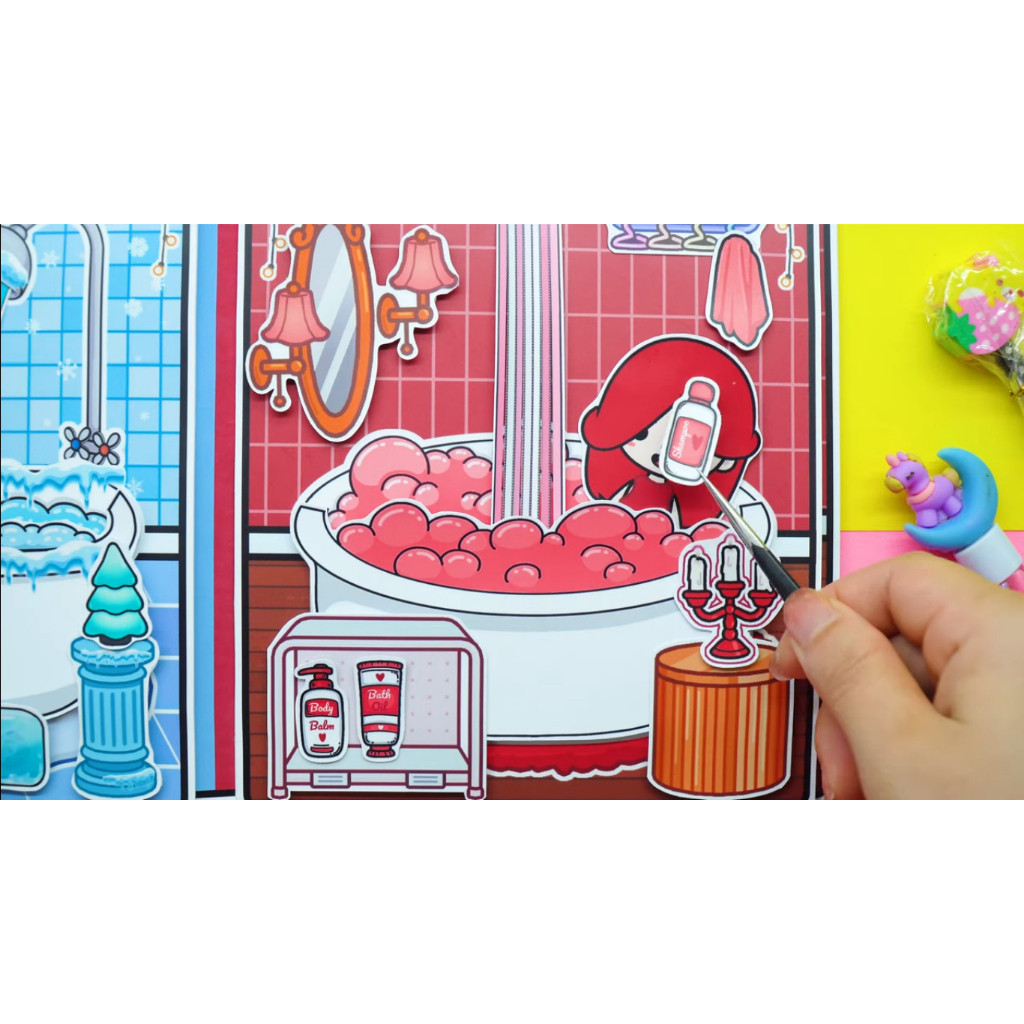 ĐỒ CHƠI NGÔI NHÀ BÚP BÊ GIẤY CẮT THỦ CÔNG DIY -Ngôi nhà của bé Frozen vs Fire In Quiet book Học liệu ngôi nhà búp bê