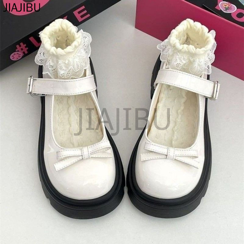 Korean Fashion Platform Mary Jane Shoes for Women Giày Lolita Nơ Đen Nhật Bản Non-slip Round Toe Doll Shoes Giày Da Nhỏ Gót Dày Kiểu Pháp Giày Công Chúa Khóa Một Chữ Màu Be Giày Đồng Phục JK Phong Cách Anh Giày Đi Học Đa Năng Giày Cosplay Giày Khiêu Vũ