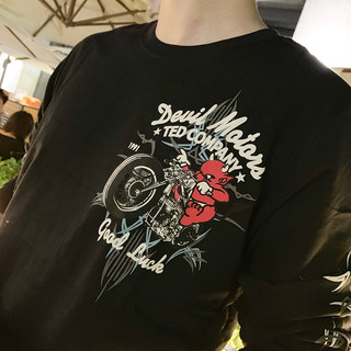 Nam Mặc ins Nhật Bản Quỷ Nhỏ Hợp Thời Trang Nam Dài Tay Áo Thun Xe Máy Punk Hợp Thời Trang Áo Thun Nam Hợp Thời Trang Thương Hiệu Hợp Thời Trang