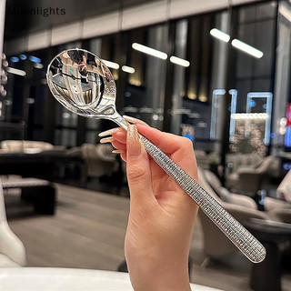 Moonlights Hàn Quốc Thép Không Gỉ Thìa Dày Sáng Tạo Tay Cầm Dài Khách Sạn Lẩu Thìa Canh Nhà Bếp Dụng Cụ Thiết Yếu EN