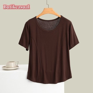 Phụ Nữ Modal Cotton Áo Sơ Mi Trơn Tay Ngắn Áo Mềm Mại Thường Ngày Top 2025 Mùa Hè Mỏng Áo Sơ Mi