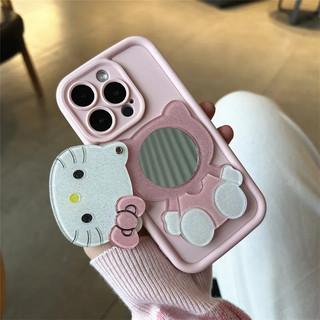Ốp Điện Thoại Gương Trang Điểm Sanrio Kitty Mèo Cho Samsung Galaxy S24 S23 S21 Plus S24 S23 Ultra S23 S21 S20 FE S24 + S23 + S22 + S21 Girl Y2K Vỏ Mềm Dễ Thương Full Cover