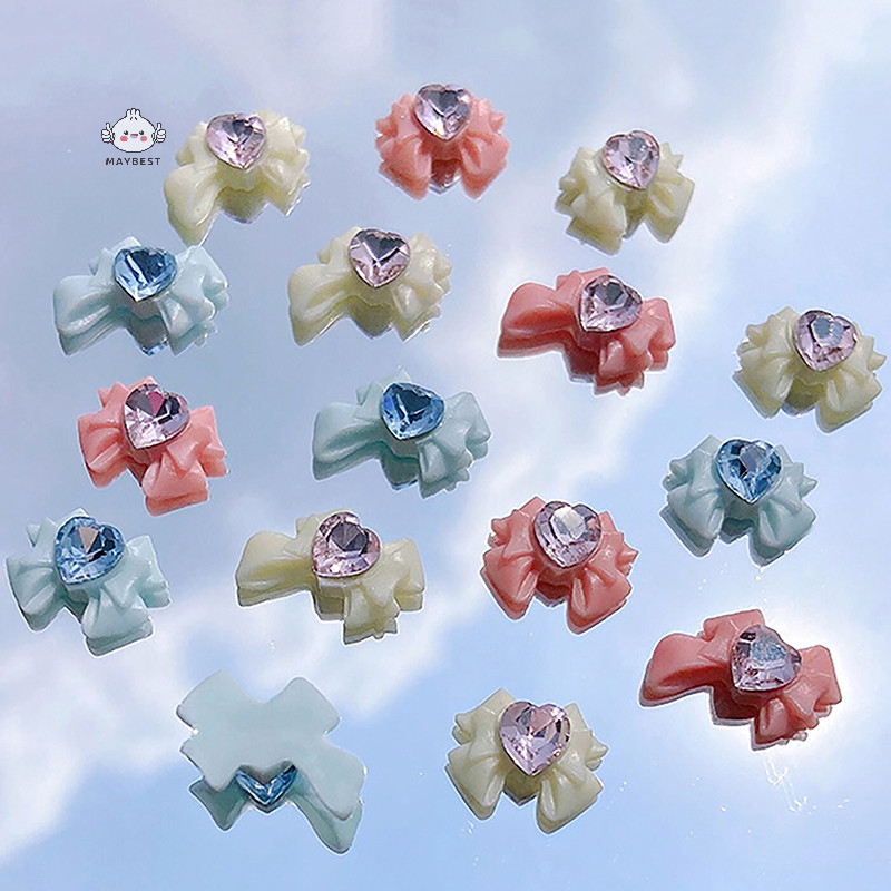 Maybest 10 Chiếc 3D Nhựa Nơ Móng Tay Ch Ruy Băng Hồng Nơ Kim Cương Giả Bộ Phận Trang Sức Trang Trí Móng Tay DIY Salon Phụ Kiện Quà Tặng {VN}