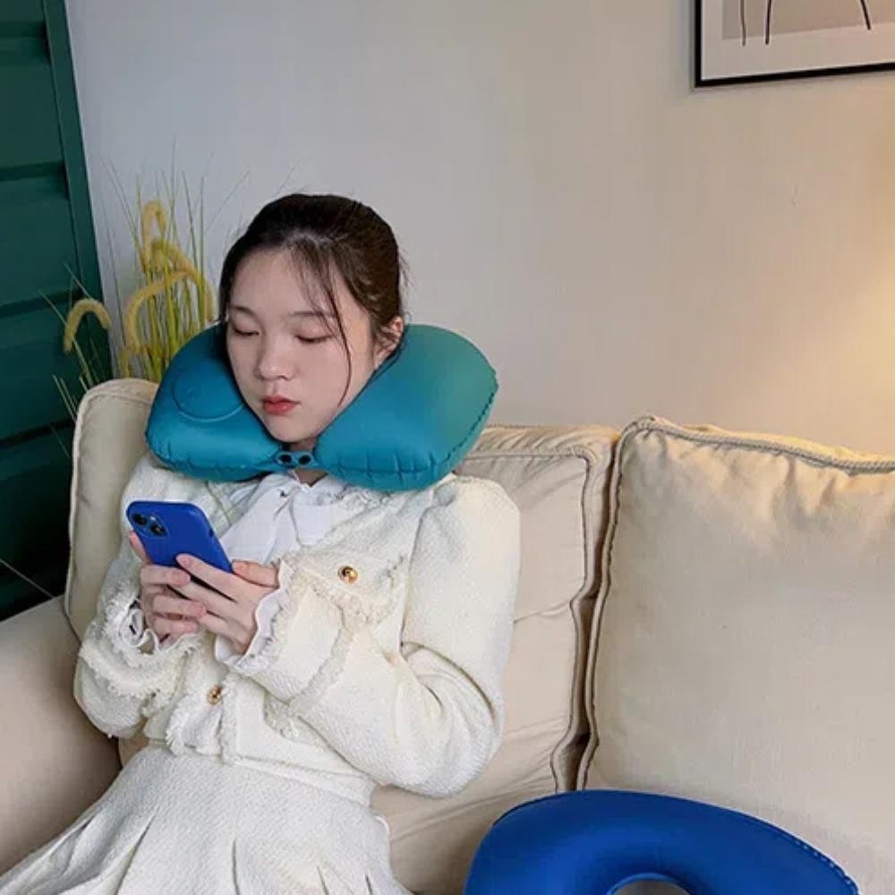 HOBBYIN Gối cổ bơm hơi HOBBYIN, Gối du lịch tựa đầu bơm hơi tự động, Máy ép hình chữ U di động để bơm hơi Gối cổ tử cung siêu nhẹ ô tô
