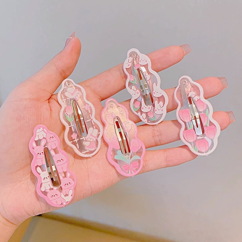 Sáu Tulip Thỏ Bb Kẹp Hồng Dễ Thương Ngọt Ngào Hoạt Hình Nổ Edge Kẹp Mũ Đội Đầu Kẹp