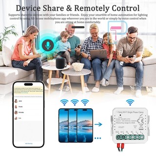 Tuya WiFi 2 Gang 80A Kẹp một pha Năng lượng mặt trời PV hai chiều Đồng hồ đo năng lượng hai chiều Điện thoại di động Điều khiển ứng dụng hiện tại Máy biến áp Lịch hẹn giờ Thiết bị tự động hóa gia đình