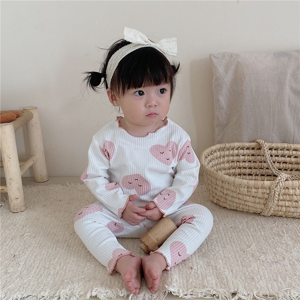 Bé Gái Ice Silk Ribbed Loungewear Phù Hợp Với Phong Cách Mới Bé Gái Dài Tay Bộ Đồ Ngủ Băng Nấm Cạnh Hai Mảnh Phù Hợp Với SKDR