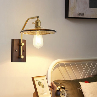 AIMI Retro Bằng Gỗ Đồng Thau Kính Treo Tường Phòng Khách Phòng Ăn Aisle Trang Trí Sò Phòng Ngủ Đèn Đầu Giường