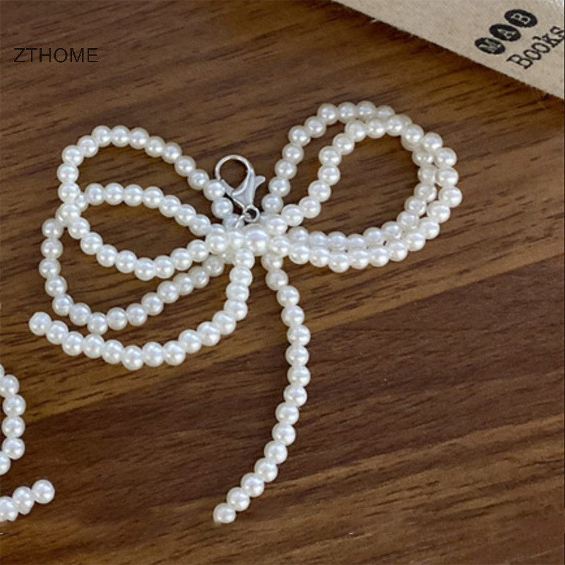 Zthome Handmade Ngọc Trai Hạt Nơ Quyến Rũ Khóa Giày Trang Trí Nơ Hình Túi Mặt Dây Chuyền Móc Khóa Phụ Kiện HOT