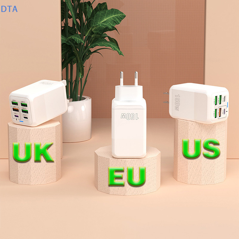 Bộ sạc DTA 150W 6 cổng 4USB + 2TYPE-C cho Android cho Huawei PD Bộ chuyển đổi siêu nguồn Chuyến đi công tác PO
