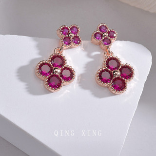 Châu Âu Mỹ ins Phong Cách Mới Cỏ Bốn Lá Bông Tai Zircon Nhiều Màu Sắc Nữ