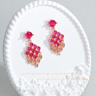 Châu Âu Mỹ ins Phong Cách Mới Mô Phỏng Ruby Zircon Tua Rua Bông Tai Nữ