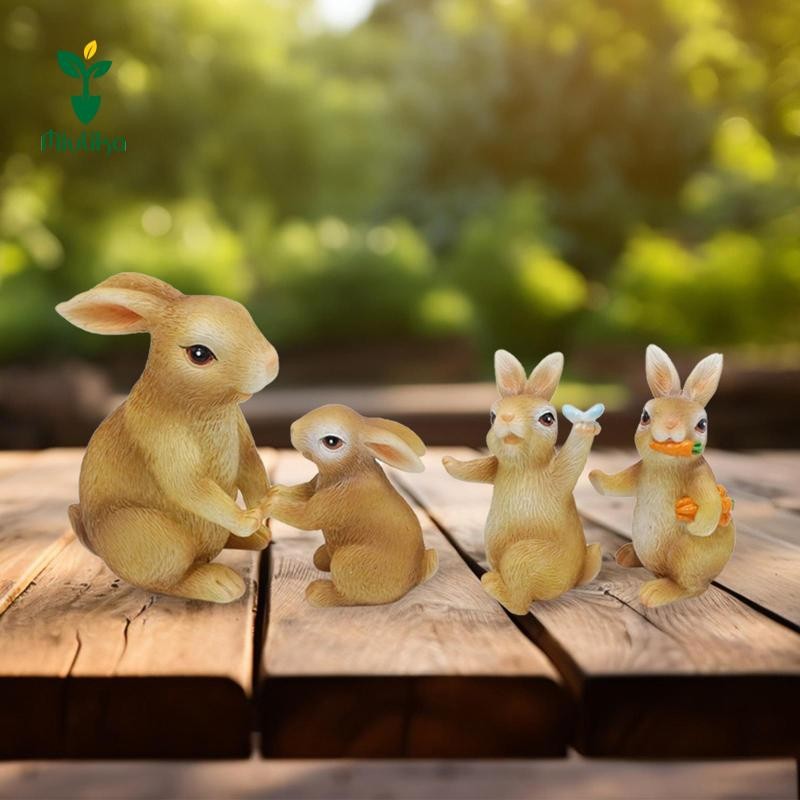 Miulika Thỏ Phục Sinh Đồ Trang Trí Thu Nhỏ Các Bức Tượng Nhỏ Nhà Búp Bê Trang Trí Ngoài Trời Trang Trí Động Vật Điêu Khắc Cho