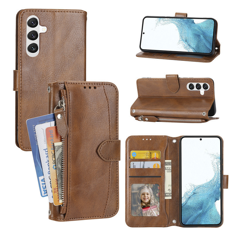 Dành Cho Samsung Galaxy A36 A12 A13 A14 A15 A16 A23 A25 A32 A33 A34 A35 A36 A51 A52 A53 A54 A55 A72 A73 Họa Tiết Da Sang Trọng Dây Kéo Lật Bao Da Đứng Ví Điện Thoại