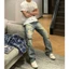 Quần jeans thẳng rách mới mùa xuân 2025 cho nam, phiên bản Hàn Quốc, đã giặt