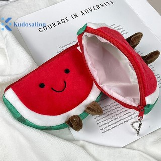 Kudosation Dễ Thương Sáng Tạo Mềm Mại Sang Trọng Dây Kéo Tiền Xu Hoạt Hình Dưa Hấu Sundry Túi Đựng Tai Nghe Di Động Túi Bảo Quản Quà Tặng