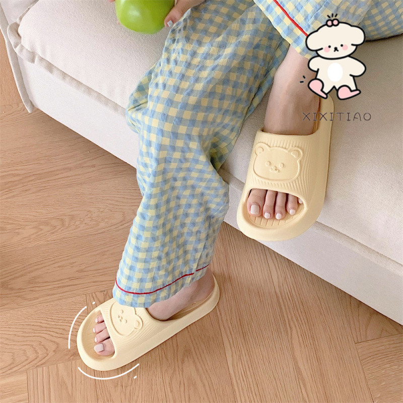 Xixitiao Dép Trong Nhà Dép Chống Trơn Trượt Phòng Tắm Nhà Nam Nữ Bước Vào Shit Đế Mềm Giày Đế Bằng Dễ Thương Hoạt Hình Gấu Mùa Hè