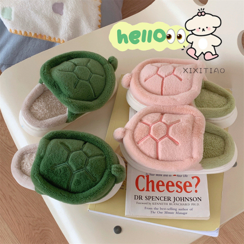 Xixitiao Cotton Dép Nam Nữ Lông Cừu Lót Sáng Tạo Vui Nhộn Nhỏ Rùa Đế Mềm Nhà Thời Trang Ấm Áp Thoải Mái