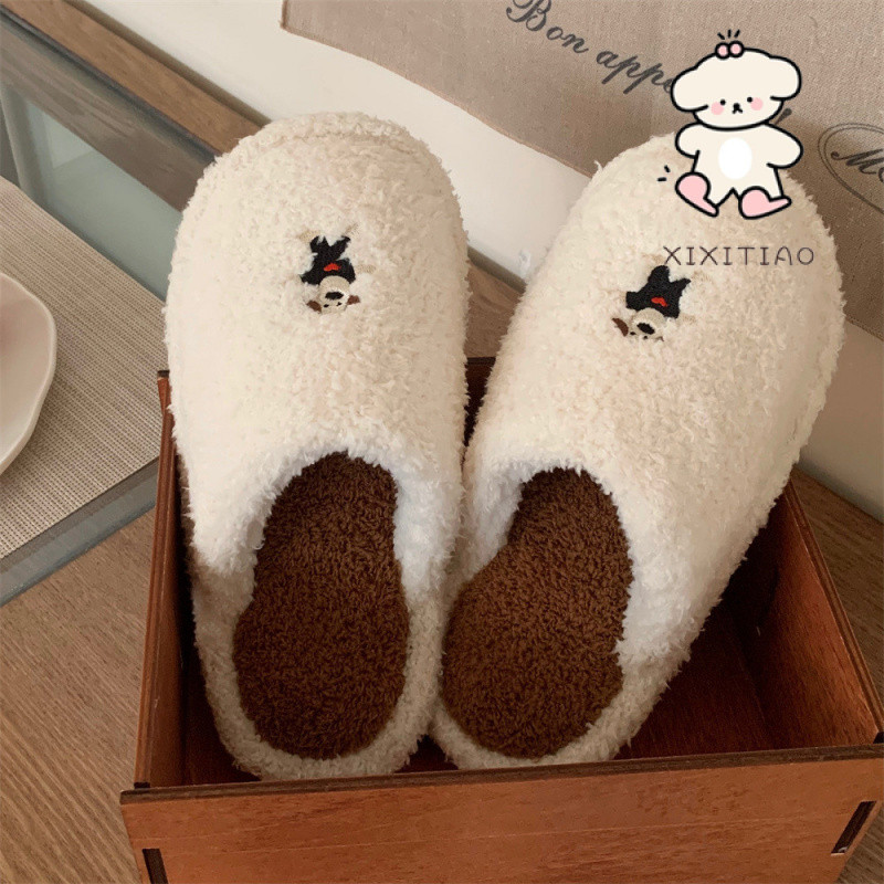 Xixitiao Giày Cotton Vui Nhộn Chó Con Dễ Thương Trong Nhà Ngoài Trời Sang Trọng Giày Thu Đông Nam Ấm Áp Thoải Mái Thường Ngày Nhà