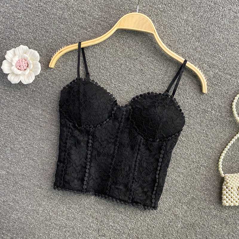 Pháp Retro Nguyên Chất Desire Phong Cách Bé Gái Ren Bên Ngoài Mặc Ống Top