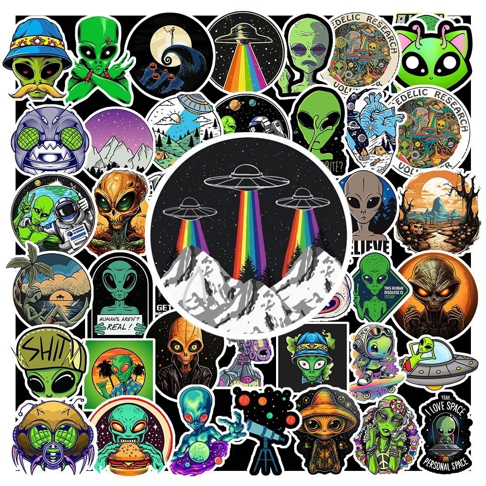 50 Sticker Alien chống nước sticker dán laptop, điện thoại, đàn guitar, mũ bảo hiểm, vali