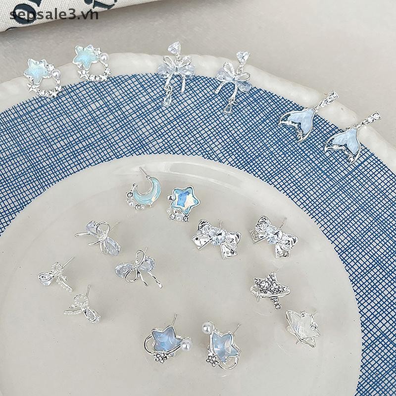# Sepsale # 1 Đôi Bông tai hình ngôi sao Zircon xanh phong cách Hàn Quốc dành cho nữ Bông tai tính khí dễ thương ngọt ngào tinh tế Trang sức đám cưới.
