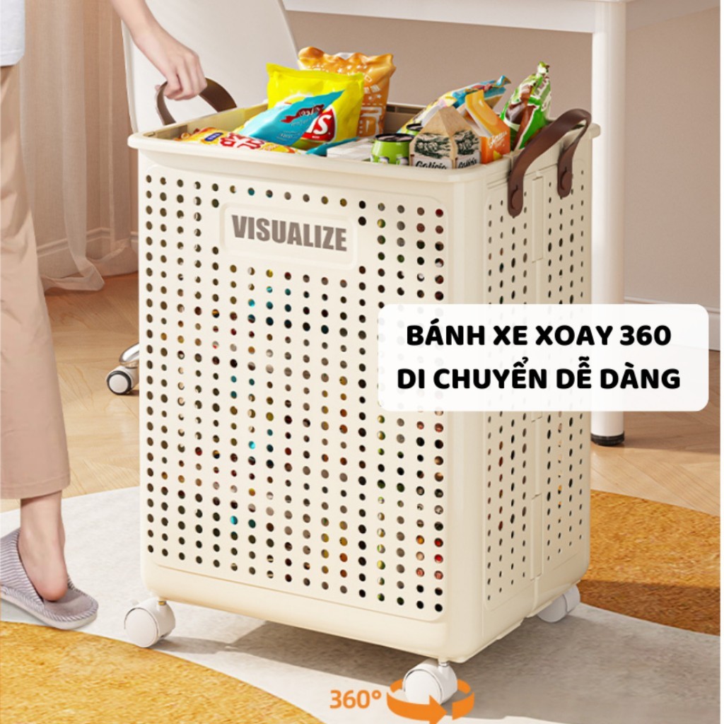 Giỏ Nhựa Đựng Đồ Enoda Home, Giỏ Đựng Đồ Gia Đình Có Bánh Xe, Có Thể Gấp Gọn Màu Sắc Tươi Sáng Q046
