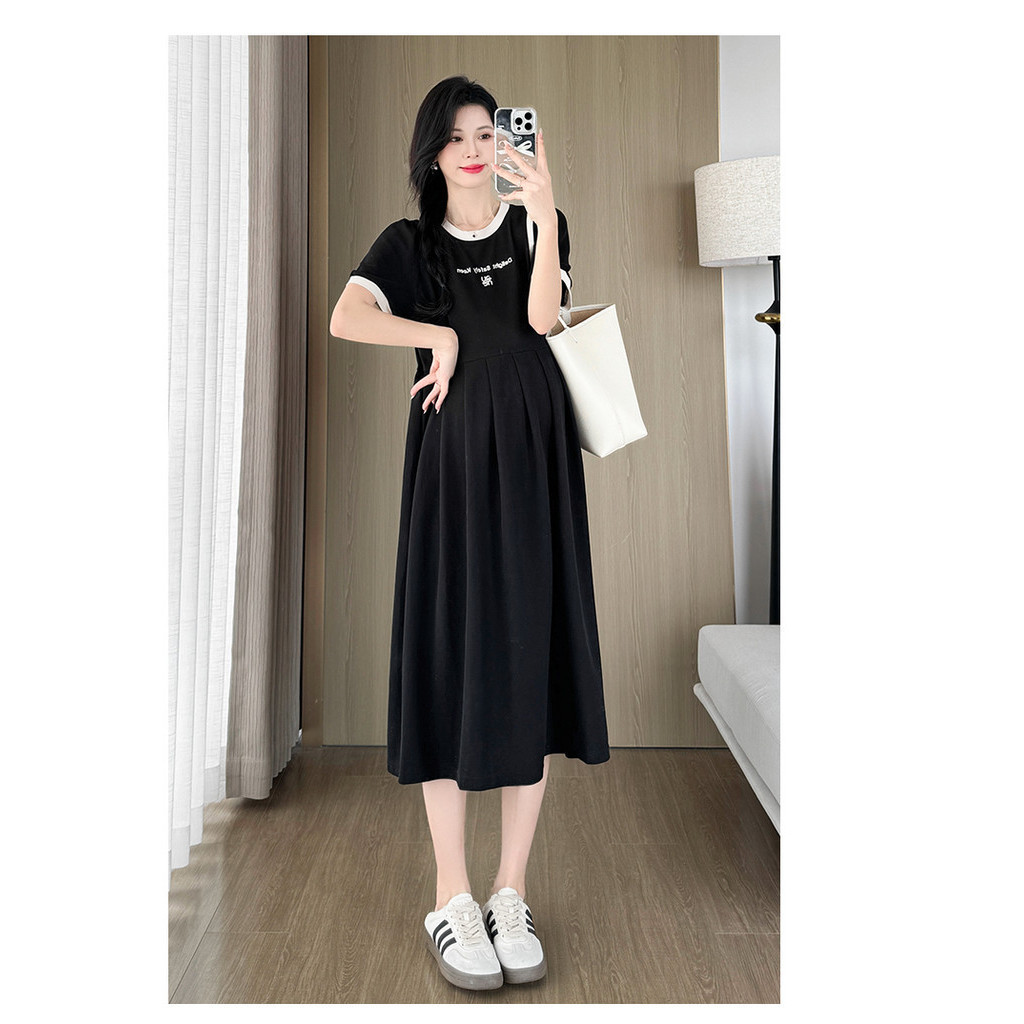 Trang phục bà bầu Mùa hè Phong cách mới dáng rộng phù hợp Chữ thêu tay ngắn