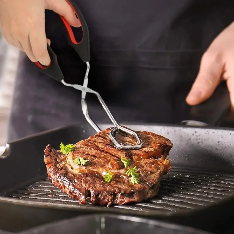 3sizes Thịt Nướng Kéo Tông Chống Trơn Trượt Nướng Thực Phẩm Bánh Mì Tông Kim Loại BBQ Nướng Kẹp Với Tay Cầm Dài Phụ Kiện Nấu Ăn Nhà Bếp