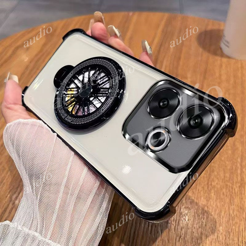 Ốp điện thoại trong suốt mạ bốn góc Realme 14T 14 5G có giá đỡ cối xay gió cho Realme 15 Pro 15T 14T 14 Realme14T 5G Ốp lưng silicon mềm chống sốc cho realme 14t 14 5G