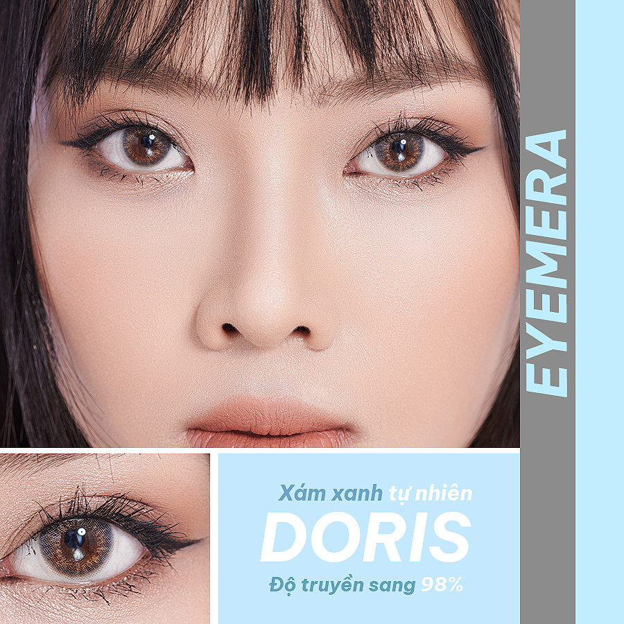 Kính áp tròng màu xám xanh Grey Doris chất liệu Silicone Hydrogel thời gian đeo 14h-24h hạn dùng 3 tháng EyeBlink