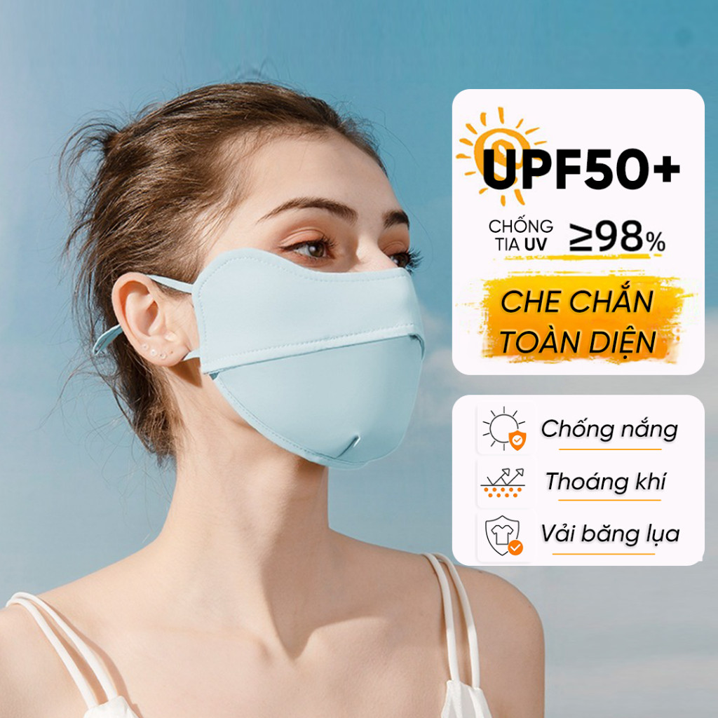 Khẩu trang vải chống tia UV chống nắng bụi UPF50+ kín mặt HUMI chất vải mềm mát co giãn 4 chiều