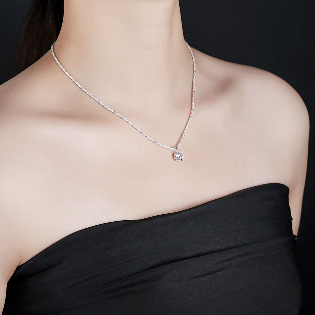 Tối Giản Bạc S925 Sáu Móng Vuốt Đơn Kim Cương Vòng Cổ Phù Hợp Với Thời Trang Nữ Xương Đòn Dây Chuyền