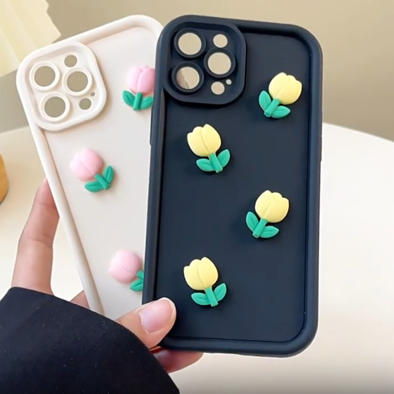 Ốp Điện Thoại Tulip Đơn Giản Cho iPhone 16E 16 Pro Max 15 14 Plus 13 12 Mini 11 Pro Max X XR XS Max 8 7 6 6s Plus SE 2020 2022 Vỏ Dễ Thương Mùa Xuân Hoa Tươi Chống Sốc Ốp Lưng Mềm