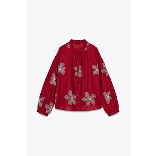 Zara Spring Sản phẩm mới Áo sơ mi cổ tròn dài tay thêu thời trang dành cho nữ 3564066