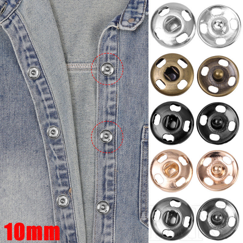 Thời trang, Retro - Nút nhỏ tròn - Khóa ẩn kim loại 10mm - Dành cho áo khoác, áo gió, bộ đồ, áo sơ mi - Túi đeo cổ tay Chốt - Phụ kiện may vá quần áo tự làm