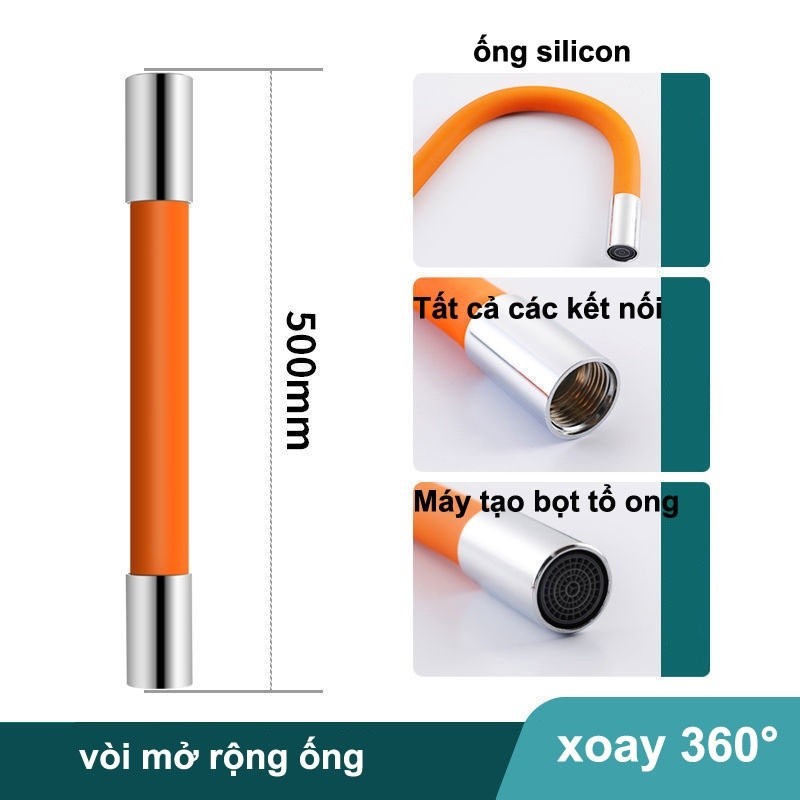 Ống nối dài vòi nước, xoay 360°, ống silicon, tất cả các kết nối đồng FETA
